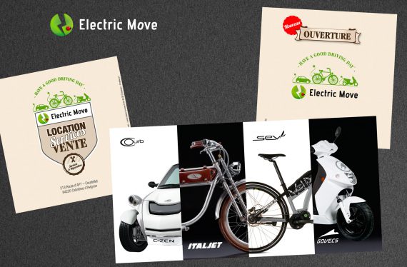 Vue d'ensemble du dépliant réalisé par nicolascrechet.com pour l'ouverture d'electric Move