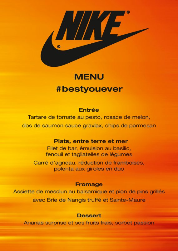 Menu de la conférence de Nike à Vittel pour France Prestige services