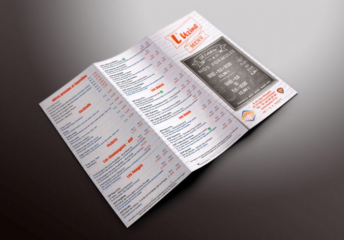 Carte menu du restaurant l'Uzine (Coulommiers)