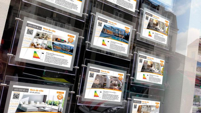 Histoire d'Home Mise en situation des fiches vitrines sur facade vitrée