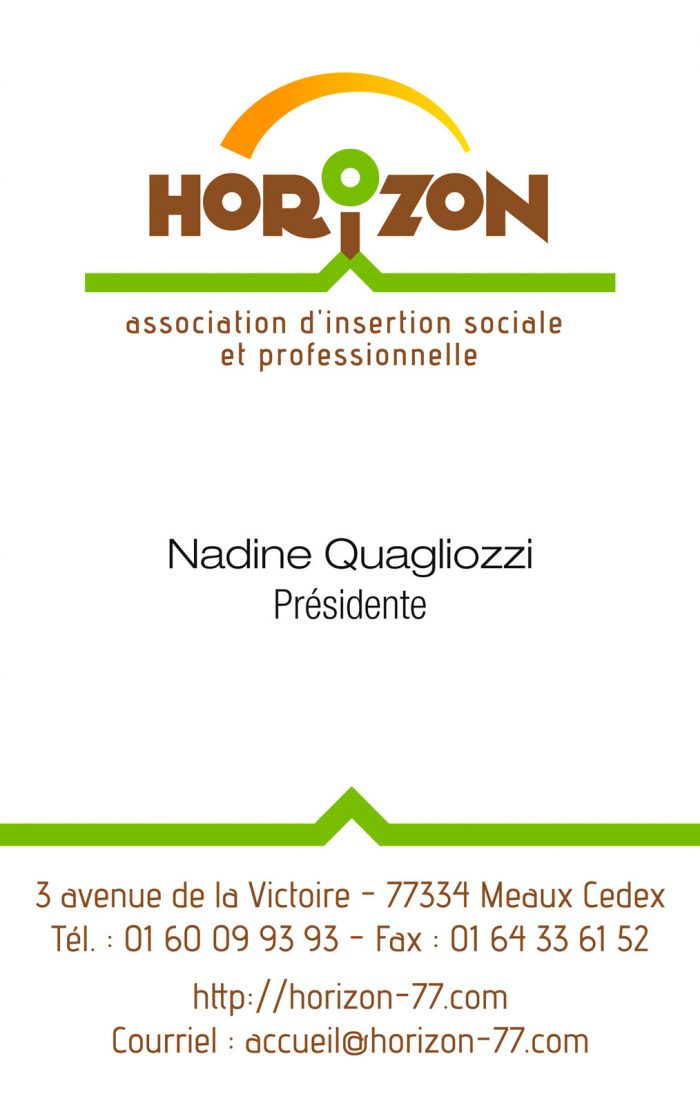 Cartes de visite de l'association Horizon.