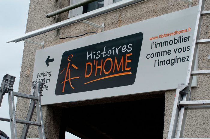 Création et pose de la nouvelle enseigne d'Histoire d'Home à saint germain. Logo