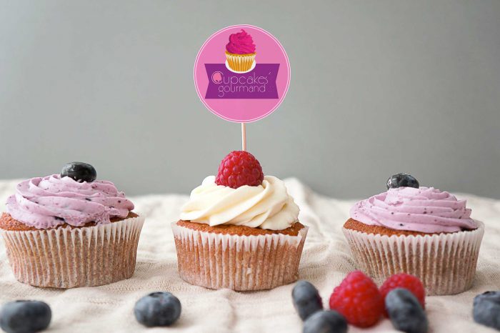 Étiquette de prix personnalisée avec le logo Cupcakes’Gourmand de la pâtissière Johana Lemeunier