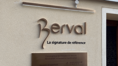 Lettrage 3D cuivre pour l'enseigne de Maisons Berval à Lagny-sur-Marne