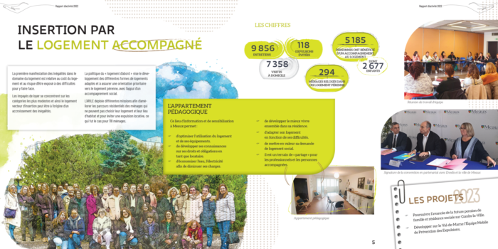 Double page du rapport annuel d'Ariel sur l'aide au logement